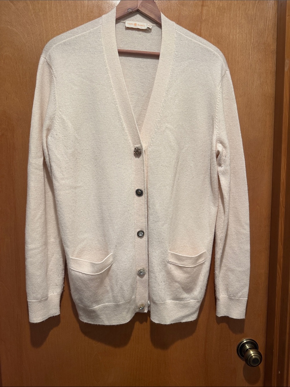 Tory Burch Soft Ivory Cardigan Jeweled Buttons. Size M